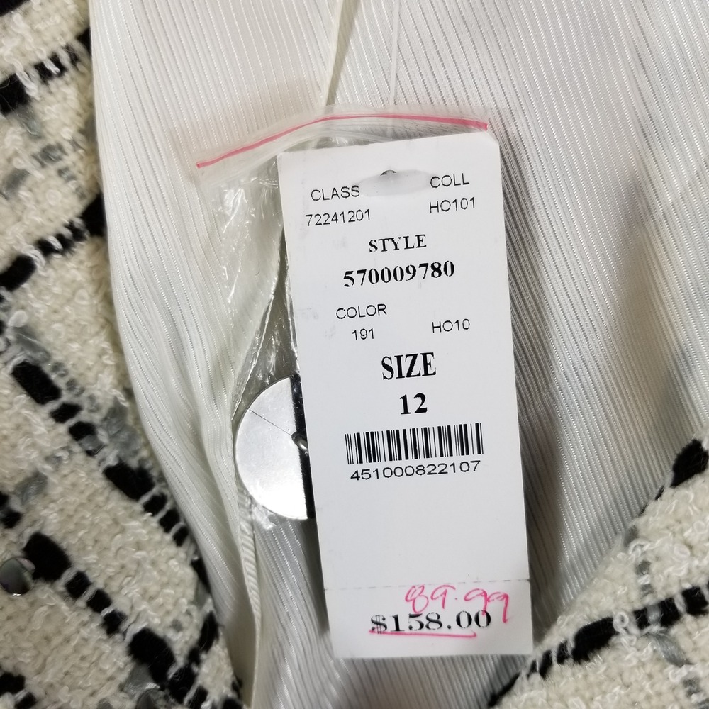 White House Black Market Tweed Skirt Blazer Suit Set 12 Black White Plaid Wool - Picture 6 of 16